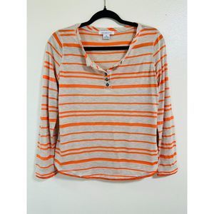 Liz Claiborne Classic Orange/Tan Striped Henley, Size S